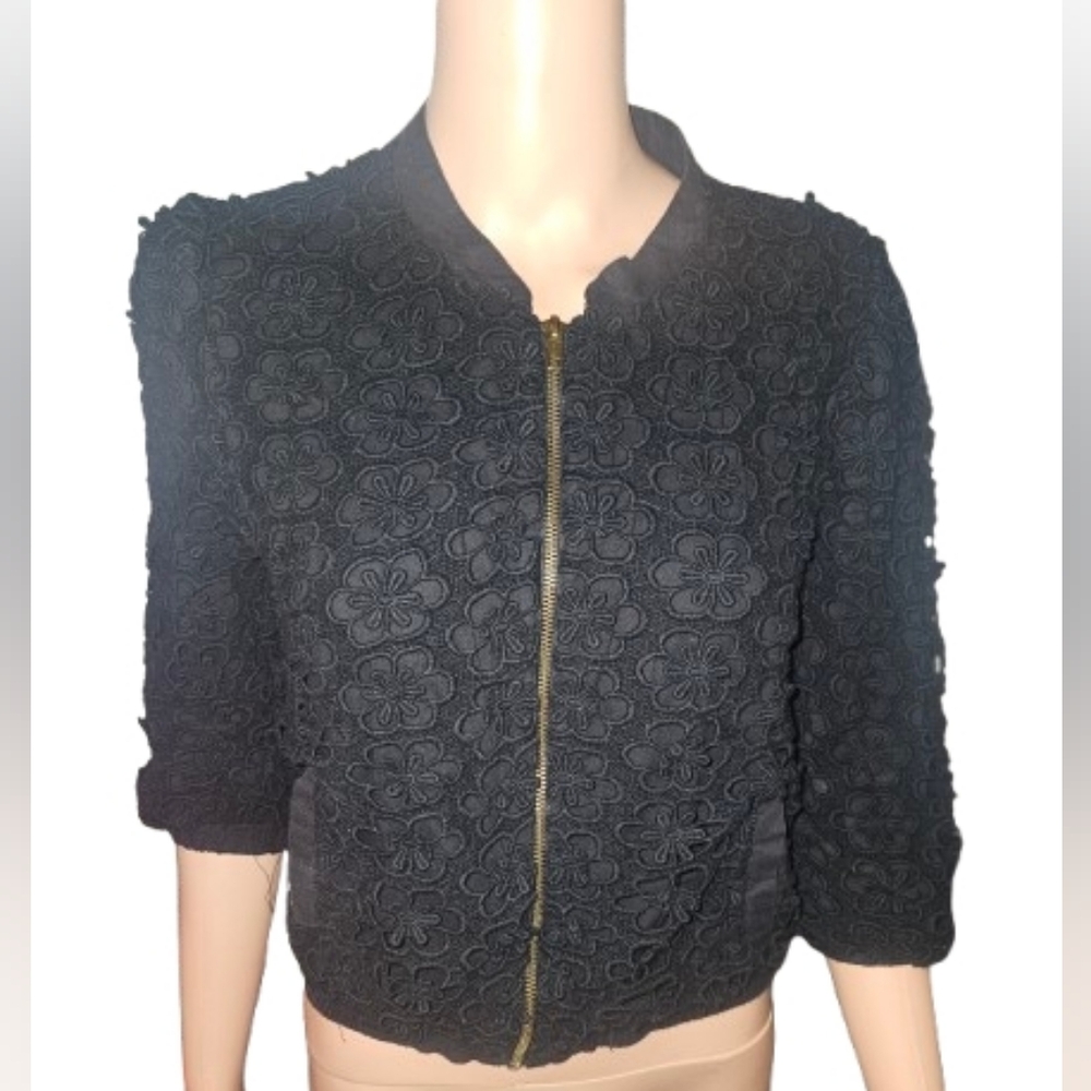 Vintage Darling Black Floral Bomber Jacket M